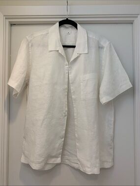 Men's 100 % linen White Linen Short-Sleeve Shirt